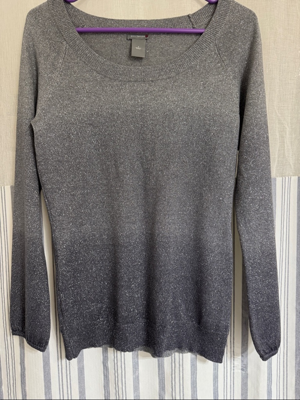 Ann Taylor Silver-Gray ombré Scoop Neck Sweater